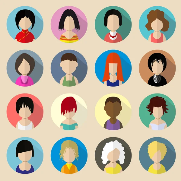 Set of circle flat icons with women. — Stock Vector