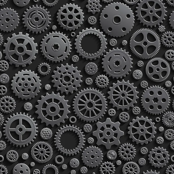Creative Black Gears 3d Seamless Pattern Background. — Stock Vector