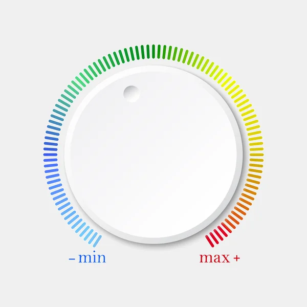 Głośność muzyki przycisk sterowania ze skalą od niskiej do wysokiej, pokrętło, dla stron internetowych — Wektor stockowy