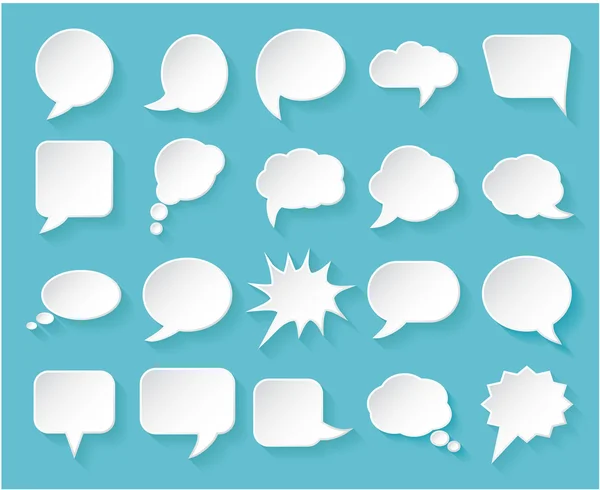 Shiny white paper bubbles for speech on an blue background. — Stock Vector