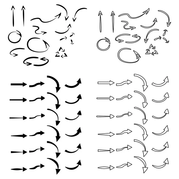 Šipky set, ručně kreslené šipky set, kreslený styl — Stockový vektor