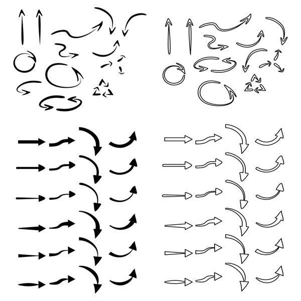 Conjunto de setas, conjunto de setas desenhadas à mão, estilo esboçado —  Vetores de Stock