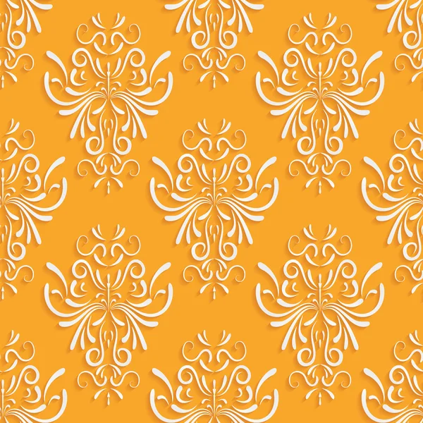 Orangefarbener nahtloser Hintergrund mit 3D-Blumenmuster — Stockvektor