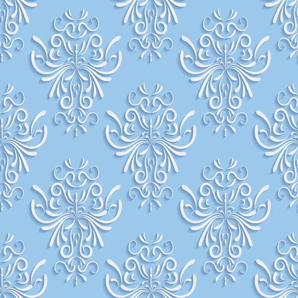 与 3d 花卉图案的蓝色无缝背景 — 图库矢量图片