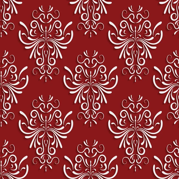 无缝的红色背景与 3d 花卉图案 — 图库矢量图片