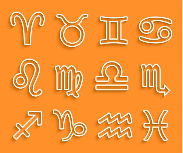 Shiny white Zodiac icons on Orange Background. — Stock Vector