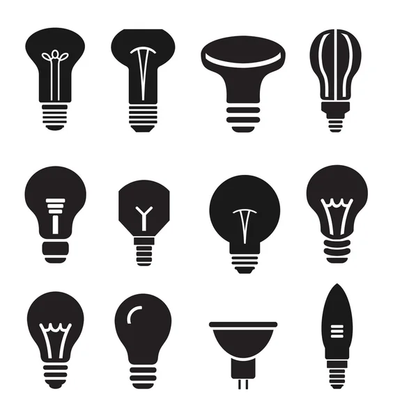 Ícones de conjunto de lâmpadas no fundo branco — Vetor de Stock
