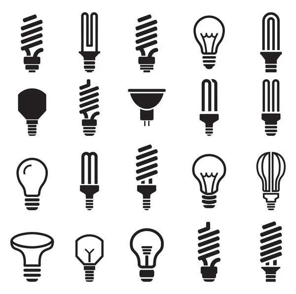 Gloeilamp en Cfl lamp instellen pictogrammen Rechtenvrije Stockillustraties