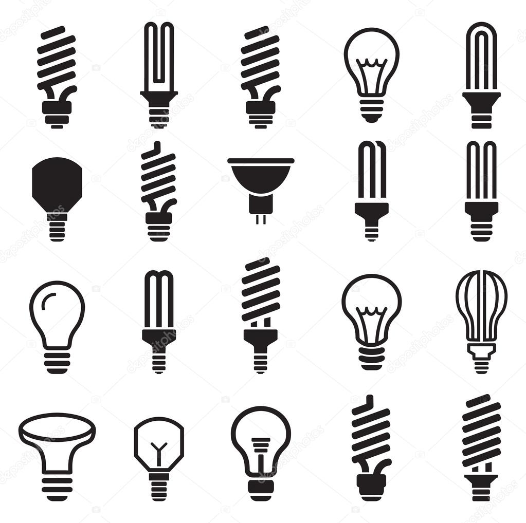 Light bulb and CFL lamp  set icons
