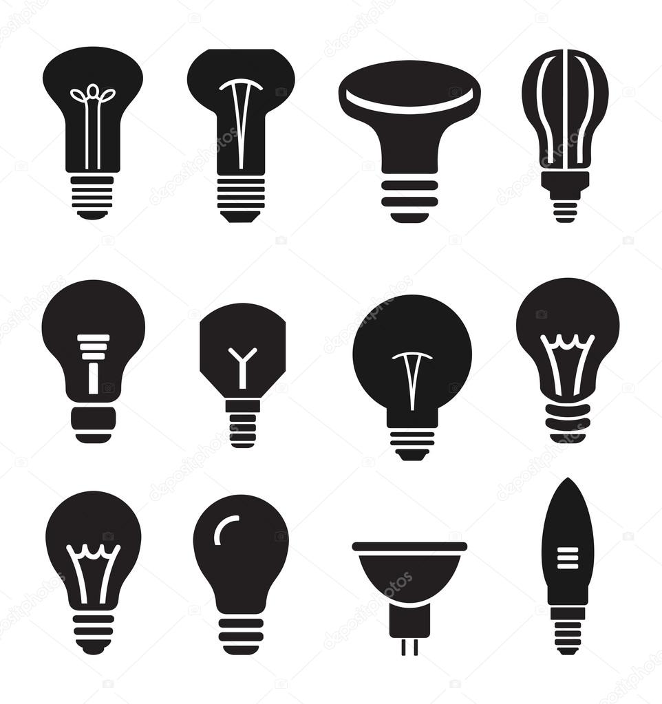 Light bulb set icons on white background