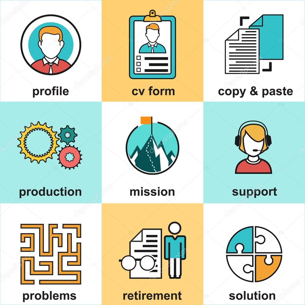 Line icons with flat design elements of customer service, client support, success business management. Modern vector logo pictogram collection concept.