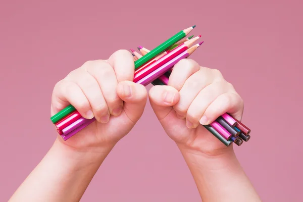 Pencils Bunch in a Hand — Stock Photo, Image