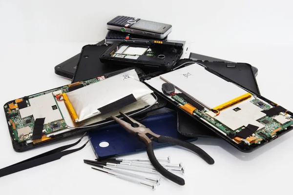 Damaged Swollen Battery Tablet Broken Smartphones — Stock Photo, Image