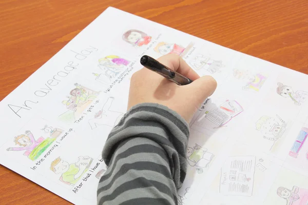 Schoolgirl Writing Homework — Stock Photo, Image