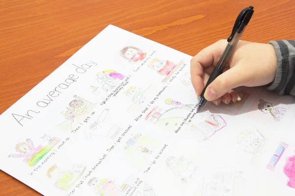 Schoolgirl Writing Homework — Stock Photo, Image