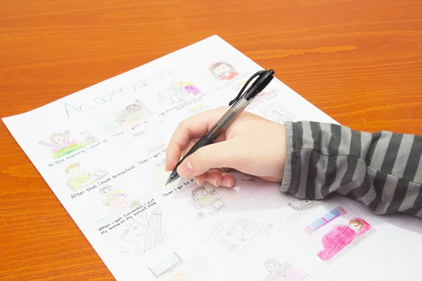 Schoolgirl Writing Homework — Stock Photo, Image