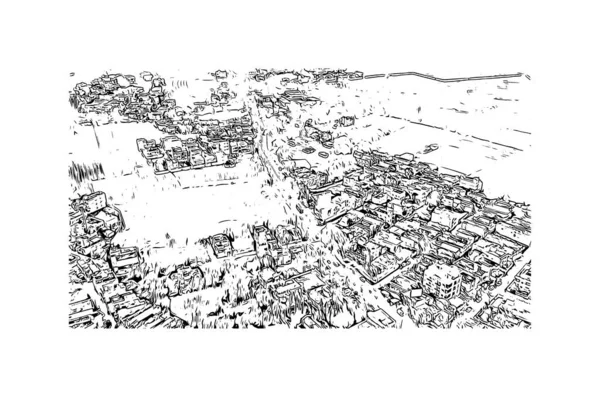 带有清华市地标的印刷品建筑是印度的一个城市 矢量手绘草图 — 图库矢量图片