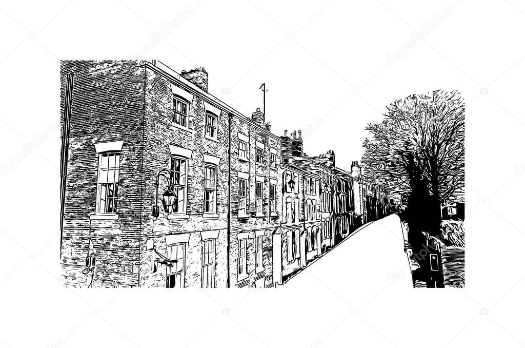 Print Building view with landmark of Chester is a city in northwest England. Hand drawn sketch illustration in vector.
