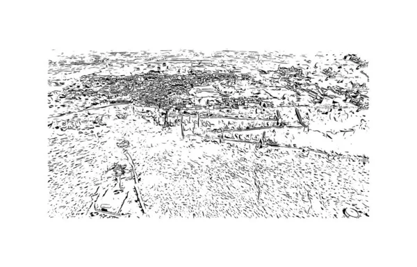 Print Building View Landmark Chittorgarh City India Ručně Kreslená Kresba — Stockový vektor