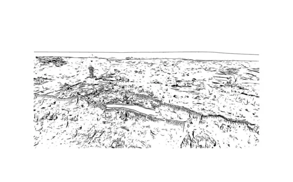 Прінт Білдінг Орієнтиром Читторгарха Містом Індії Намальована Вручну Ілюстрація Векторі — стоковий вектор