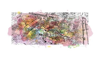 Chiang Mai, Tayland 'ın kuzeyindeki bir şehirdir. Vektör içinde elle çizilmiş çizim eşkali ile suluboya sıçraması.