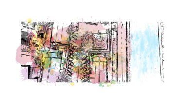 Chiang Mai, Tayland 'ın kuzeyindeki bir şehirdir. Vektör içinde elle çizilmiş çizim eşkali ile suluboya sıçraması.