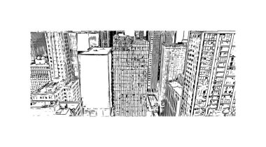 Print Building view, ABD 'nin Illinois eyaletinde yer alan bir şehirdir. Vektörde elle çizilmiş çizim çizimi.