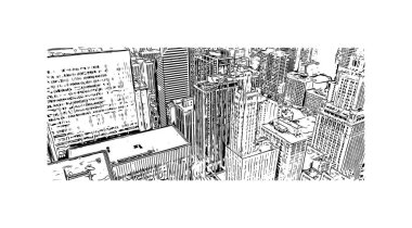 Print Building view, ABD 'nin Illinois eyaletinde yer alan bir şehirdir. Vektörde elle çizilmiş çizim çizimi.