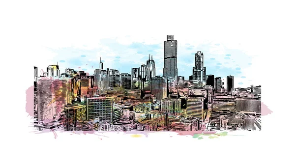 Προβολή Κτιρίου Ορόσημο Του Σικάγο Είναι Πιο Πολυπληθής Πόλη Στην — Διανυσματικό Αρχείο
