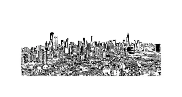Imprimir Vista Del Edificio Con Hito Chicago Ciudad Más Poblada — Archivo Imágenes Vectoriales