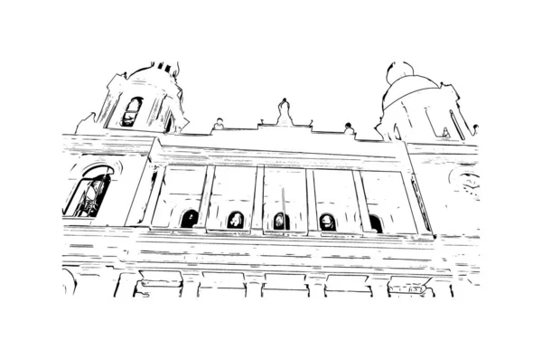 印刷チクラヨのランドマークとビルの景色はペルーの街です 手描きのスケッチ図ベクトル — ストックベクタ