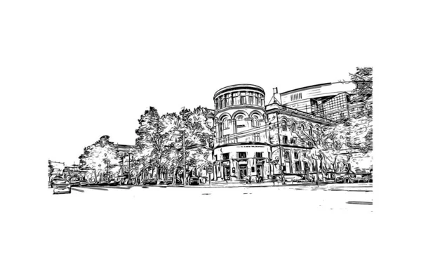 Imprimir Vista Del Edificio Con Hito Chisinau Capital Moldavia Dibujo — Archivo Imágenes Vectoriales