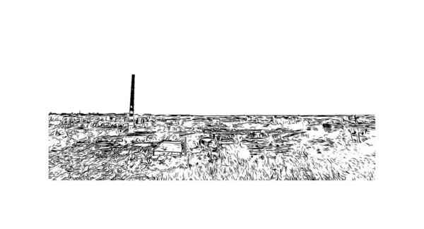 Imprimir Vista Del Edificio Con Hito Chisinau Capital Moldavia Dibujo — Archivo Imágenes Vectoriales