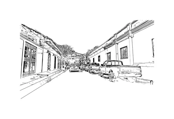 Imprimir Vista Del Edificio Con Hito Choluteca Municipio Honduras Dibujo — Archivo Imágenes Vectoriales