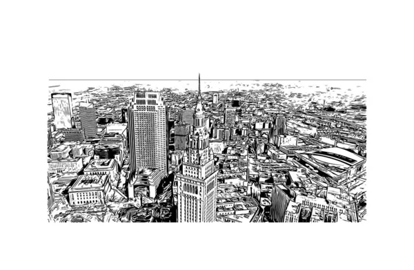 Imprimer Ville Cleveland Est Située Dans Ohio Illustration Dessinée Main — Image vectorielle