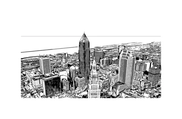 Imprimir Vista Del Edificio Con Punto Referencia Cleveland Ciudad Ohio — Vector de stock