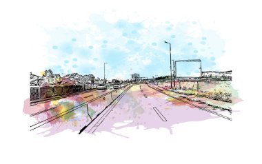 Cluj Napoca 'nın tarihi yapısına sahip olan Print Building Romanya' nın kentidir. Vektör içinde elle çizilmiş çizim eşkali ile suluboya sıçraması.