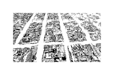 Coatzacoalcos 'un simgesi olan Print Building View, Meksika' da bir şehirdir. Vektörde elle çizilmiş çizim çizimi.