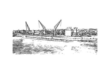 Coatzacoalcos 'un simgesi olan Print Building View, Meksika' da bir şehirdir. Vektörde elle çizilmiş çizim çizimi.
