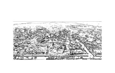 Coatzacoalcos 'un simgesi olan Print Building View, Meksika' da bir şehirdir. Vektörde elle çizilmiş çizim çizimi.