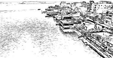 Coatzacoalcos 'un simgesi olan Print Building View, Meksika' da bir şehirdir. Vektörde elle çizilmiş çizim çizimi.