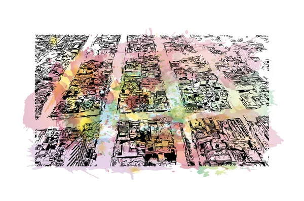 科塔索夫斯的标志性建筑是墨西哥的一个城市 矢量水彩画素描水彩画 — 图库矢量图片