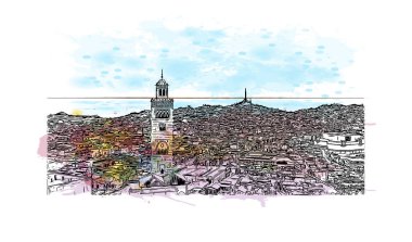 Coquimbo 'nun simgesi olan Print Building View Şili' de yer almaktadır. Vektör içinde elle çizilmiş çizim eşkali ile suluboya sıçraması.