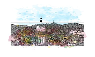 Coquimbo 'nun simgesi olan Print Building View Şili' de yer almaktadır. Vektör içinde elle çizilmiş çizim eşkali ile suluboya sıçraması.