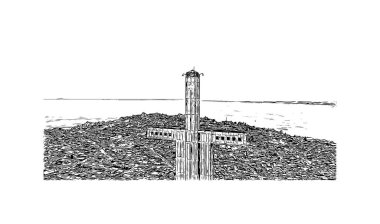 Coquimbo 'nun simgesi olan Print Building View Şili' de yer almaktadır. Vektörde elle çizilmiş çizim çizimi.