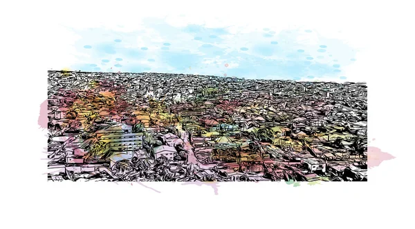 Προβολή Κτιρίου Ορόσημο Κόνακρι Είναι Πρωτεύουσα Της Γουινέας Υδατογραφία Πιτσιλίσματος — Διανυσματικό Αρχείο