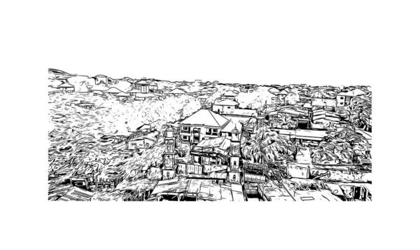 具有科纳克里地标的印刷厂是几内亚的首都 矢量手绘草图 — 图库矢量图片