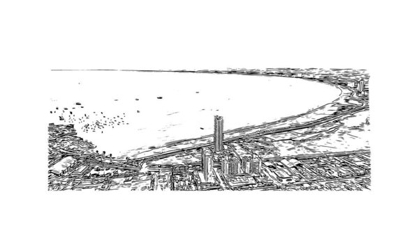 Print Building view with landmark of Coquimbo is the city in Chile. Hand drawn sketch illustration in vector.