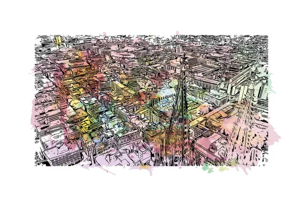Print Building View Landmark Cologne Largest City Germany Watercolour Splash — Stock Vector