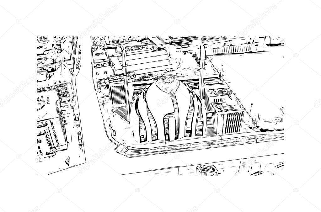 Print Building view with landmark of Cologne is the largest city of Germany. Hand drawn sketch illustration in vector.